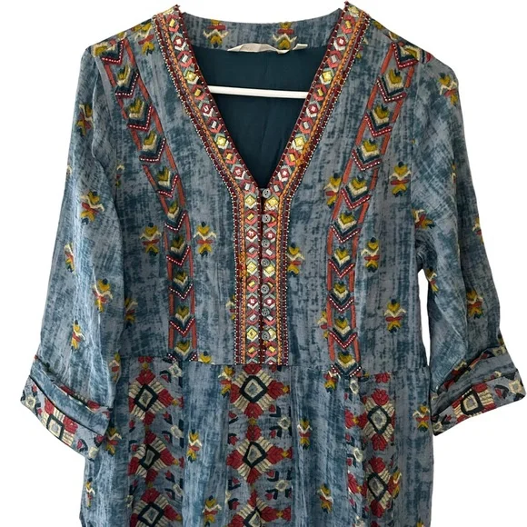 Soft Surroundings San Remo Boho Embroidered Gypsy Peasant Maxi Dress - Picture 3 of 13